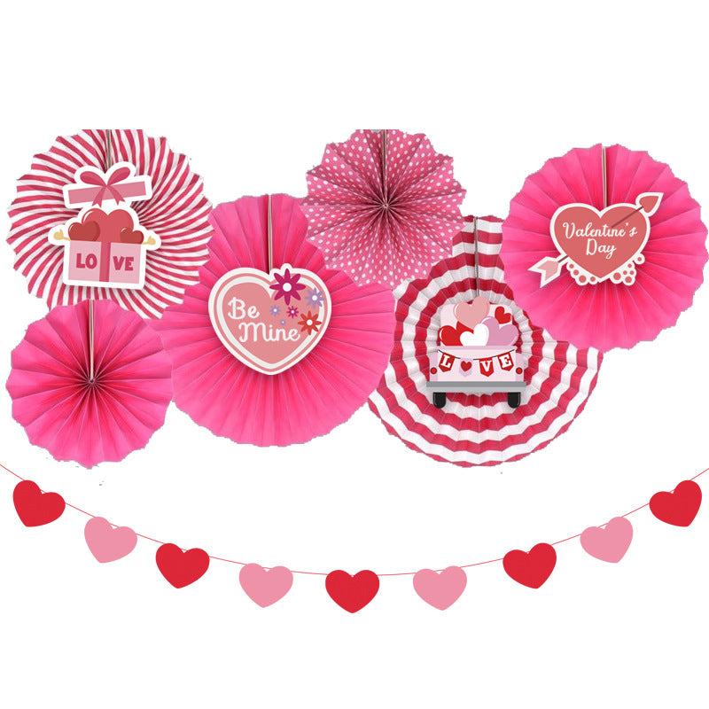 Wholesale Set of 6 Single Layer Round Paper Flower Fans Set for Valentine's Day Holiday Decorations